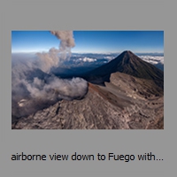 airborne view down to Fuego with Acatenango behind